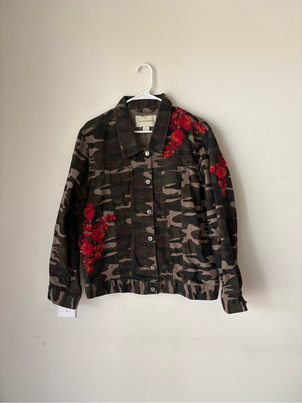 Pilcro and the Letterpress Camo Jacket with Floral Embroidery
